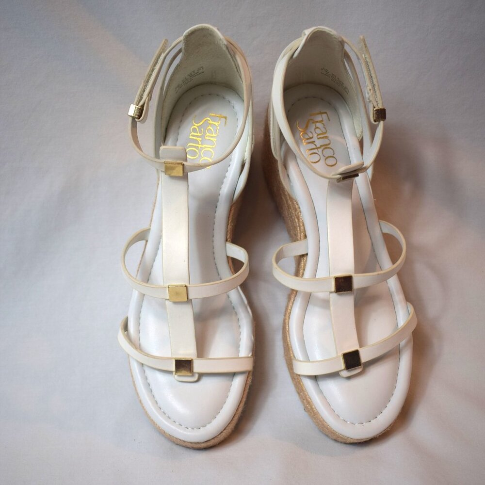 New Franco Sarto Pana Espadrille Wedge Sandals White Size 8.5M No Tags No Box